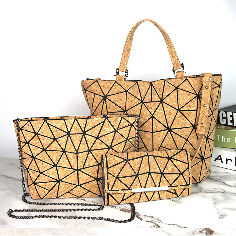 Wood Series Geometric Diamond Pattern Personality Large Capacity Bark Bags