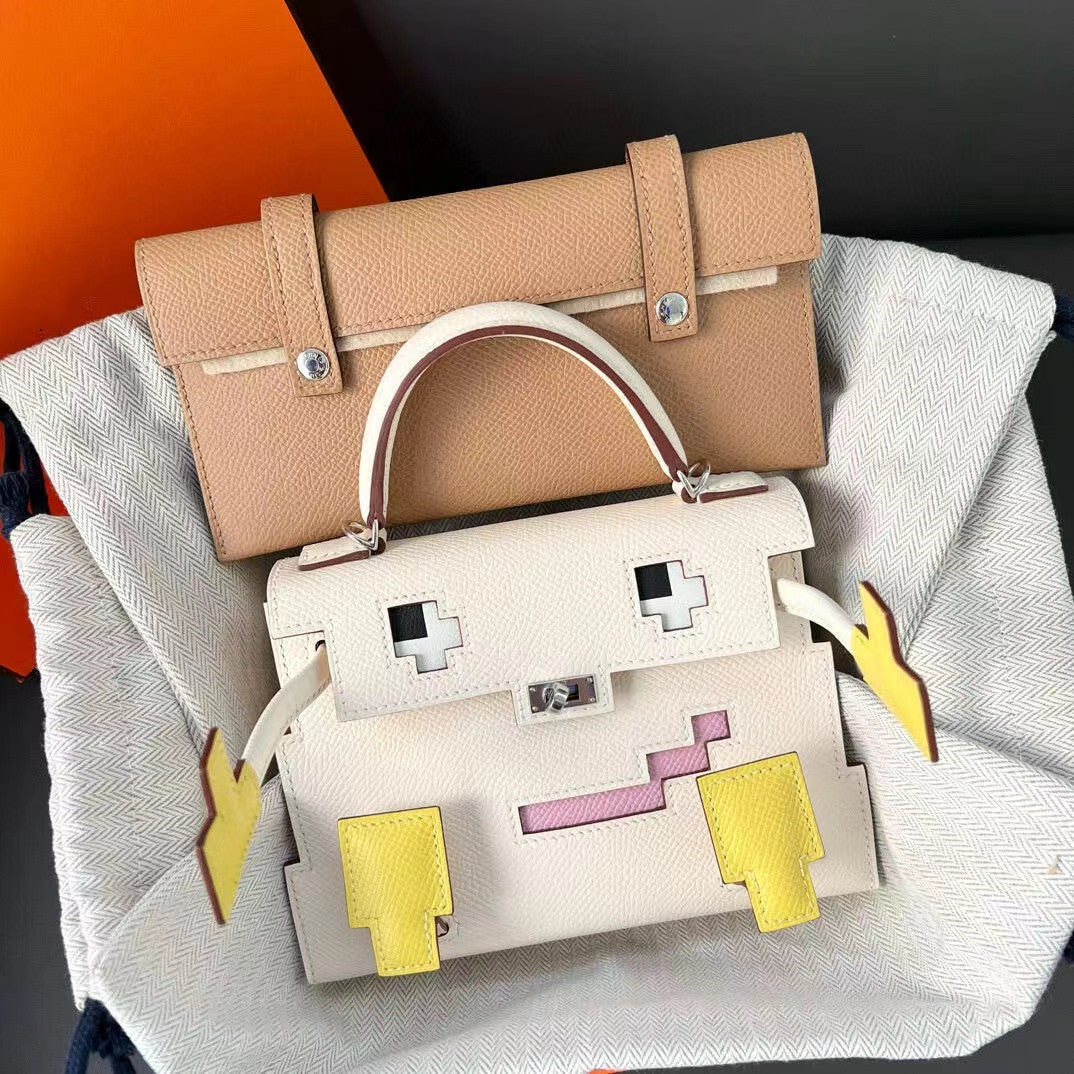 Women's Home Cowhide Robot Kelly Smiling Face Mosaic Handbags