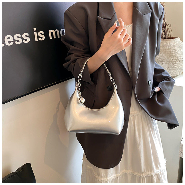 Women's French Minority Retro Textured Patent Leather Wine Women's Shoulder Bag