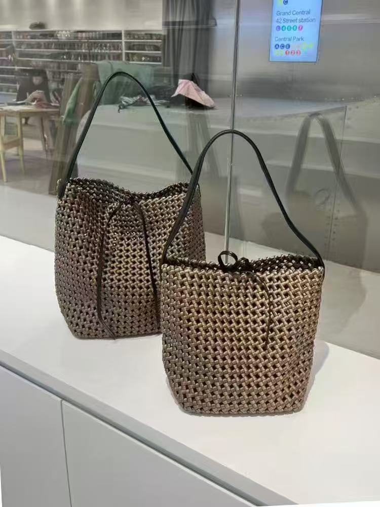 Capacity Nylon Cloth Hand-woven Underarm Hollow Bucket Bags