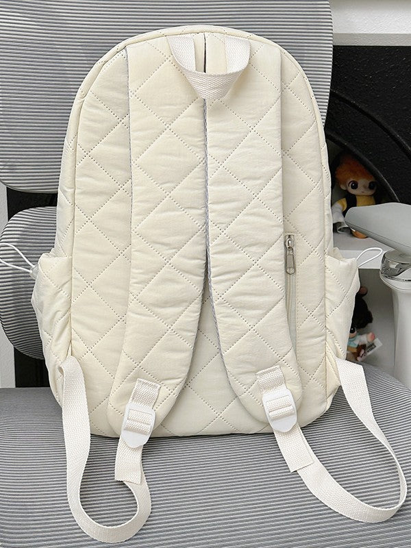 Soft Sticky White Pinch Cotton Rhombus Cute Leisure Backpack