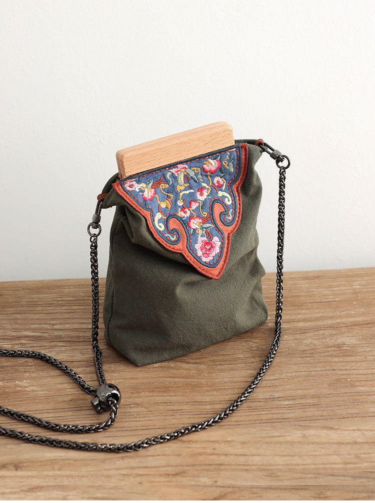 Women's Retro Cotton Linen Embroidered Chinese Style Traditional Elegant Ethnic Mobile Phone Bag