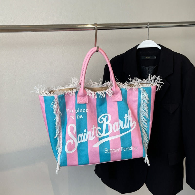 Beach Large Capacity Commuter Handmade Tassel Denim Tote Bag