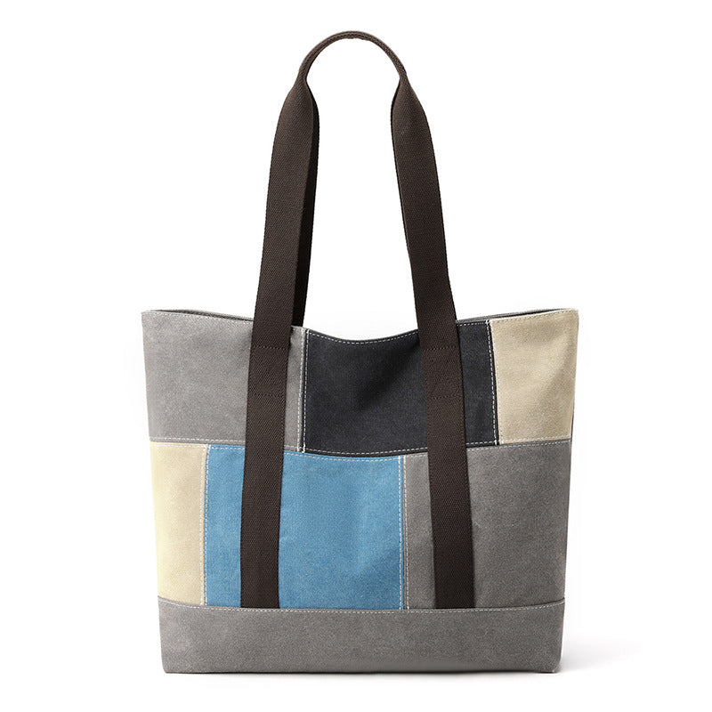 Women's Large Capacity Block Fashion Big Canvas Retro Shoulder Bags