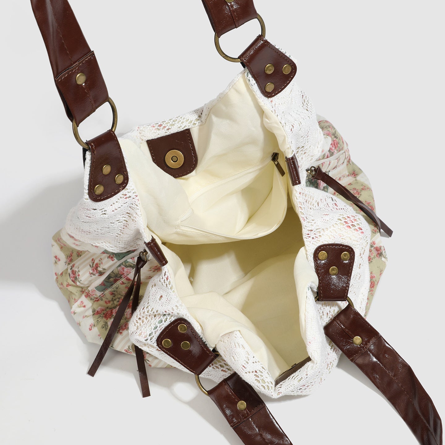 Style Vintage Floral Stitching Cloth Lace Tote Bag