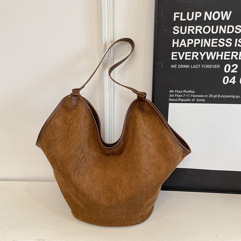 Women's Style Suede Underarm Fashion Commuter Large Tote Bag