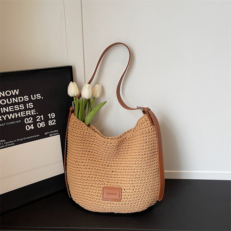 Women's Style Underarm Woven Knitted Seaside Vacation Bags