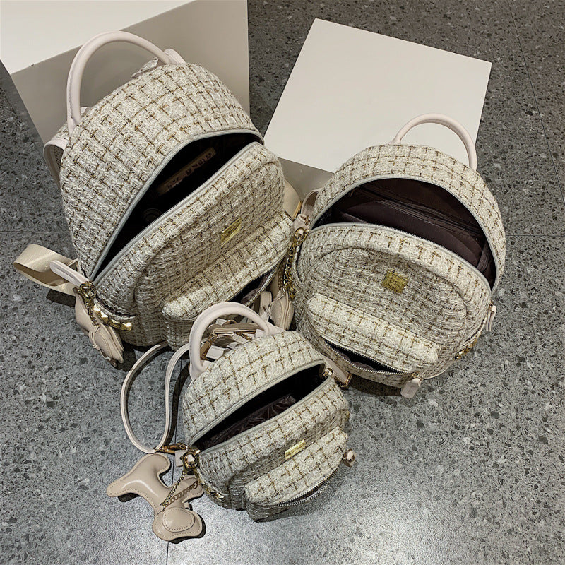 Women's Mini Textured Gold Plaid Shoulders Women's Backpack
