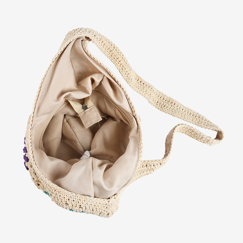 One Cotton Idle Style Flowers Woven Vacation Women's Shoulder Bag