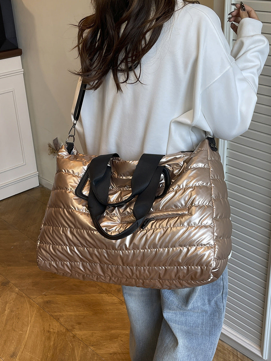 Women's Large Capacity Portable Glossy Space Cotton Women's Messenger Bag