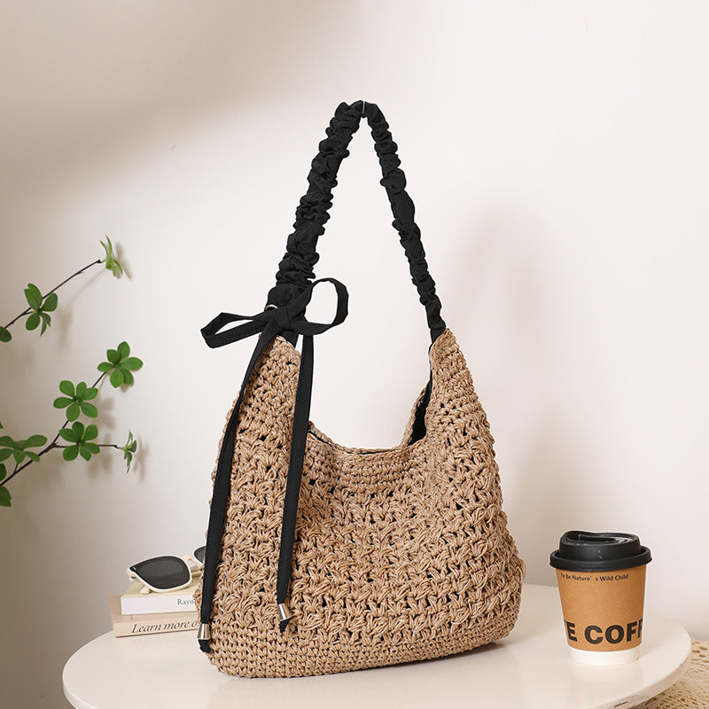 Women's Fashion Large Capacity Straw Hollow Bow Woven Seaside Bags