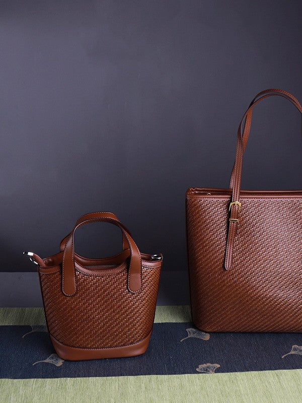 Women's Rattan Weaved Leather Mobile High Sense Women's Shoulder Bag