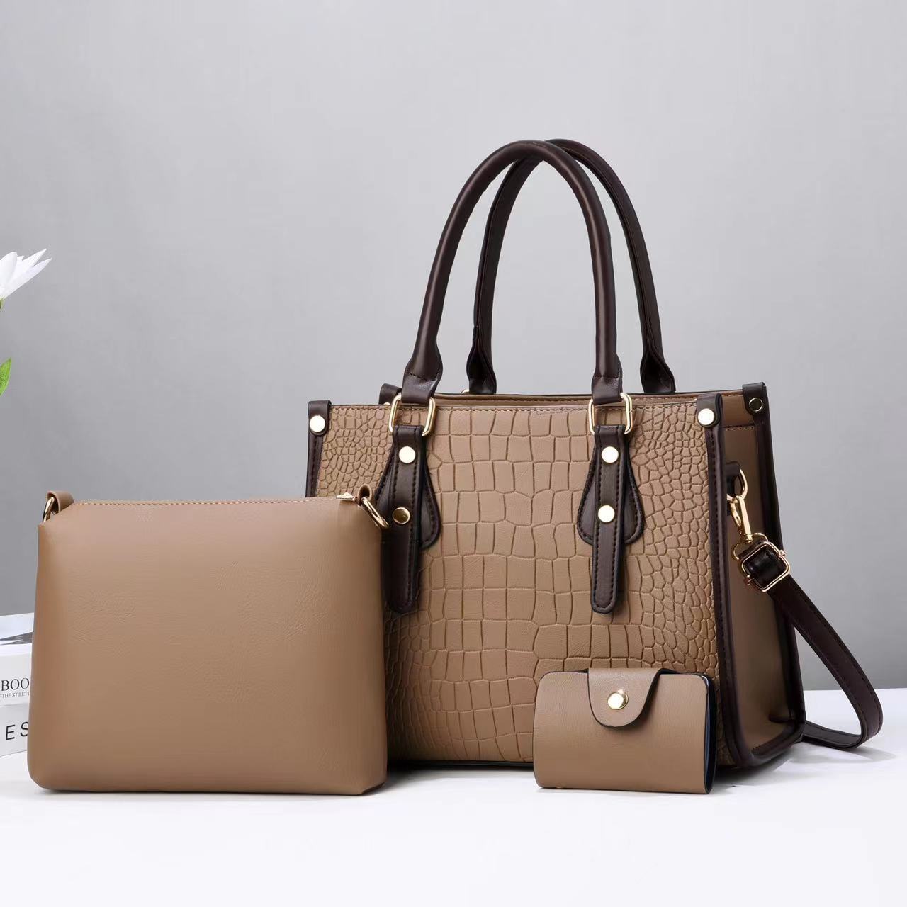 Women's Three-piece Mother Contrast Color Stone Pattern Texture Western Women's Handbag