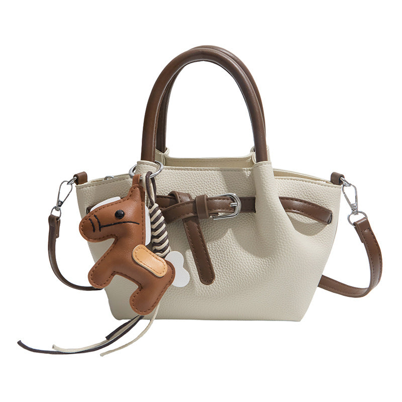 Women's Retro Contrast Color Hand Holding Workplace Style Bucket Bag