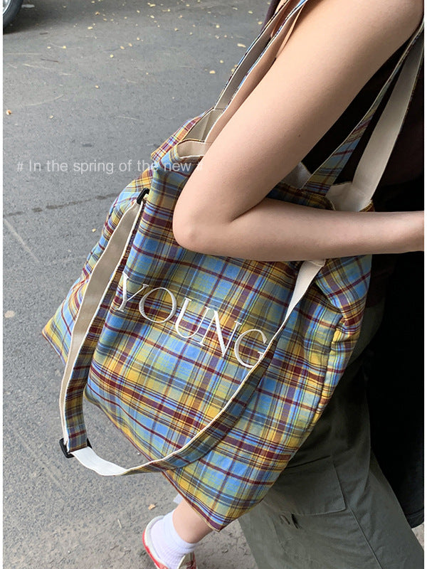 Women's Underarm For Simple Checked Canvas Tote Bags