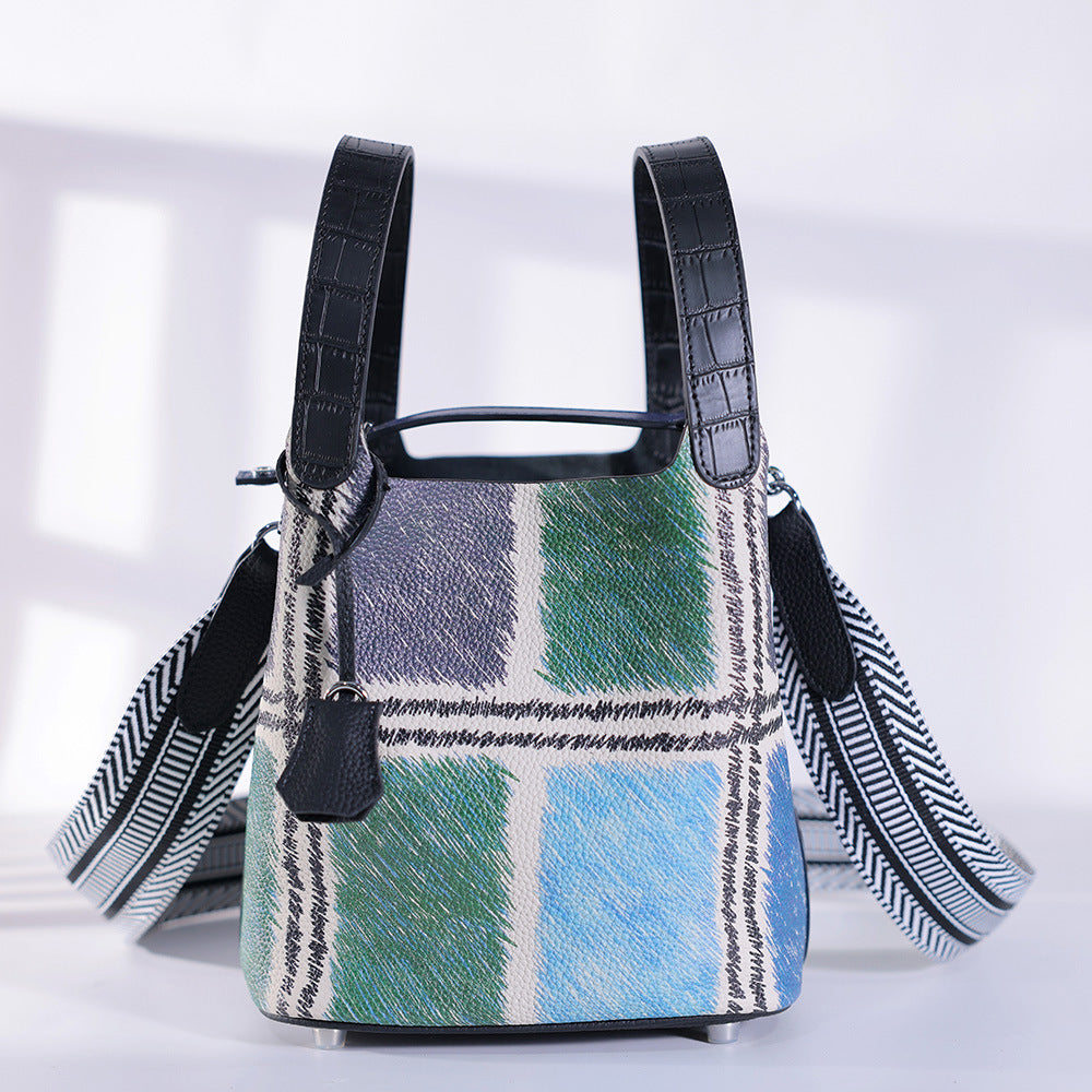 Women's Cowhide Painted Vegetable Basket Portable Adjustable Strap Bags