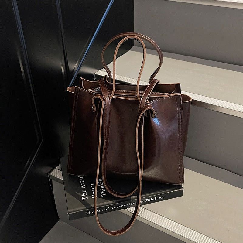 Women's Simple Textured Large Capacity Commuter Tote Bag