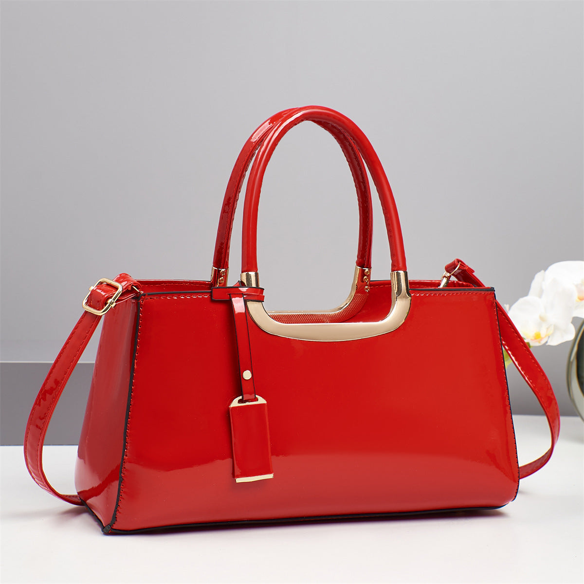 Women's Patent Leather Glossy Red Bridal Wedding Women's Shoulder Bag