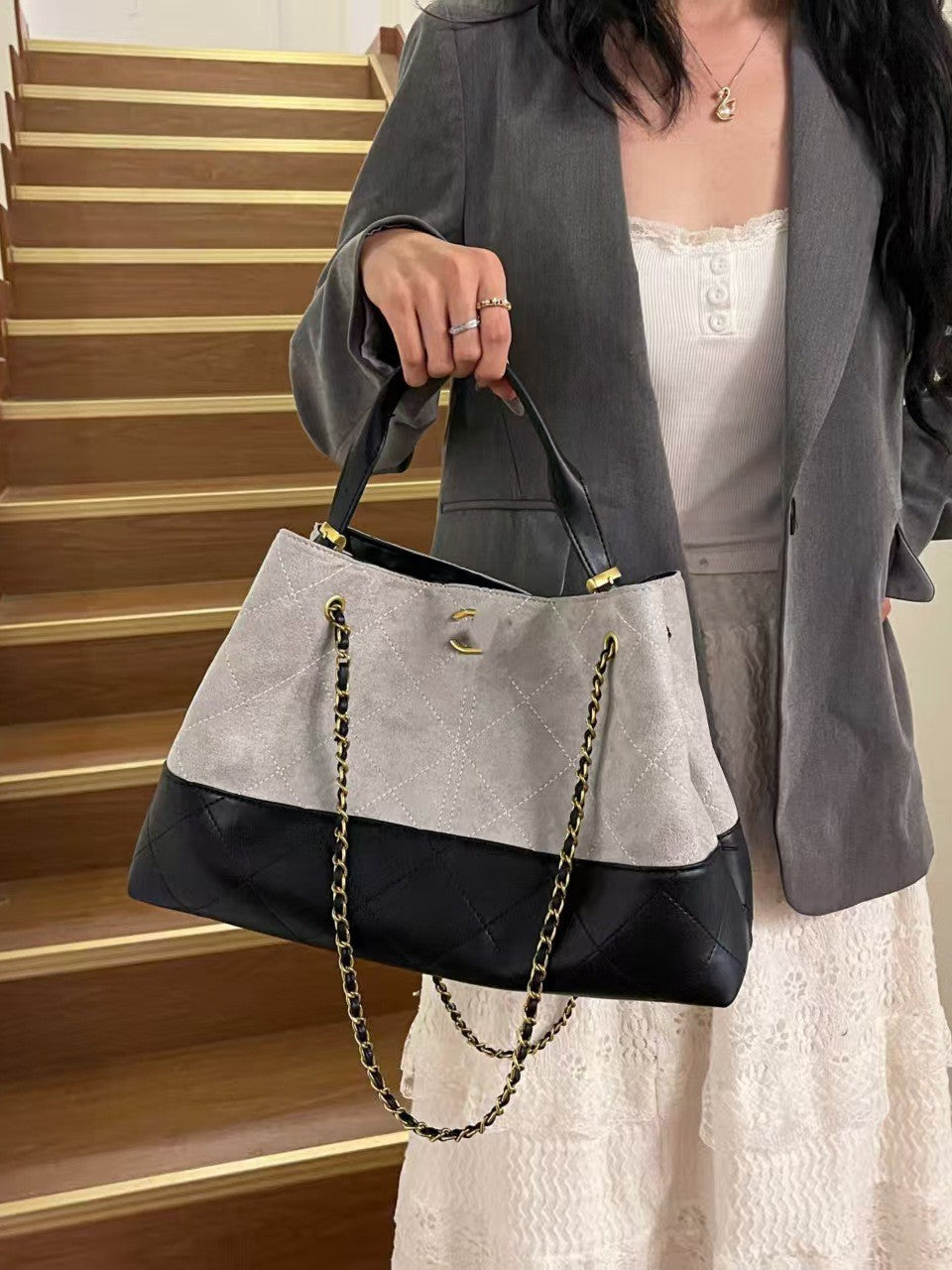 Classic Style High-grade Fashionable Suede Rhombus Chain Large Capacity Underarm Bag