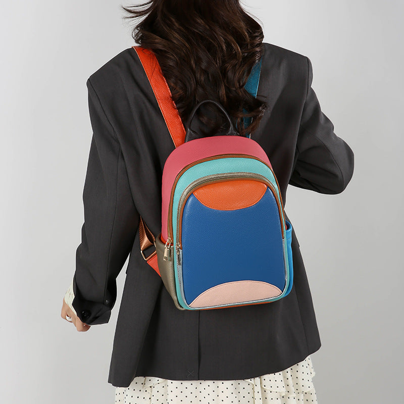 Women's Leather Fashion Trend Multicolor First Layer Cowhide Women's Backpack