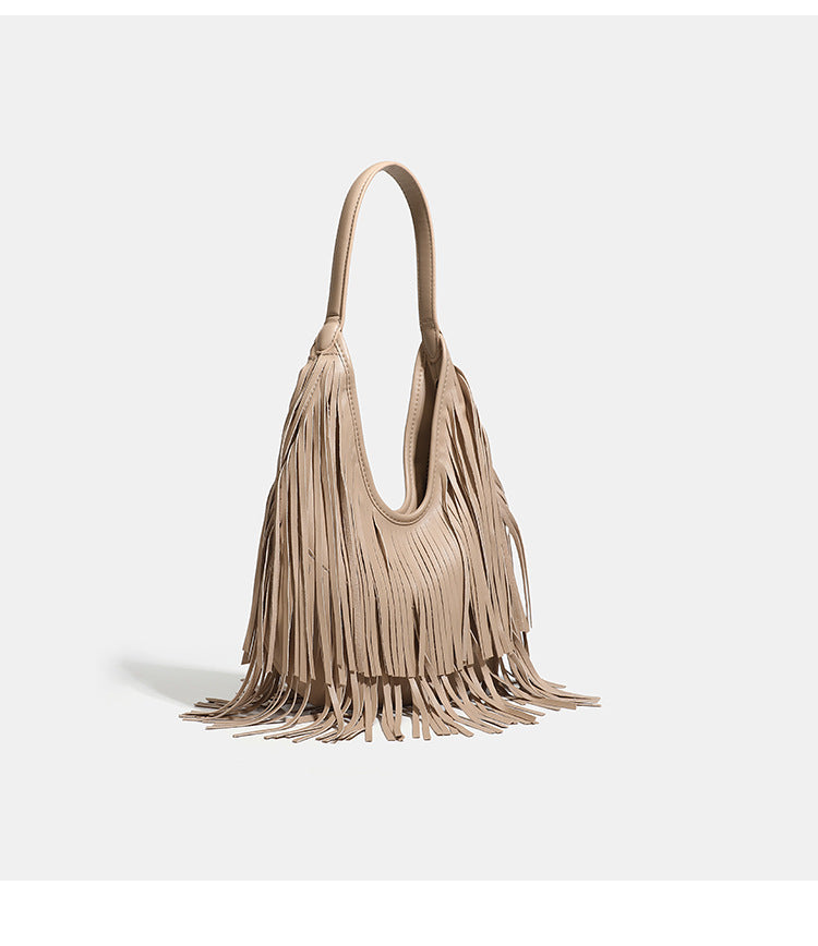 Women's Fashion Style Tassel Vintage Large Capacity Underarm Bag