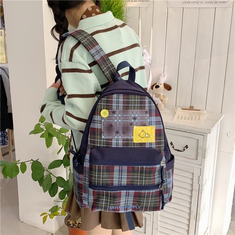 Durable Unique Plaid Fashion Junior Learning Leisure Backpack