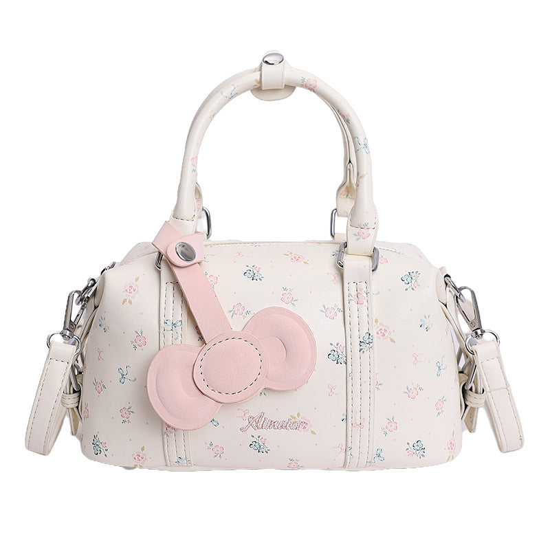 Women's Korean Style Floral Bow Portable Boston Good-looking Super Bags