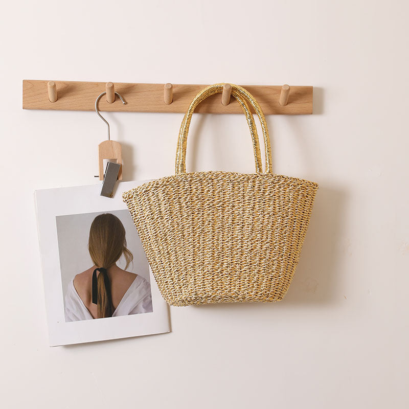 Fashion Gold Sier Color Straw Solid Woven Women's Shoulder Bag