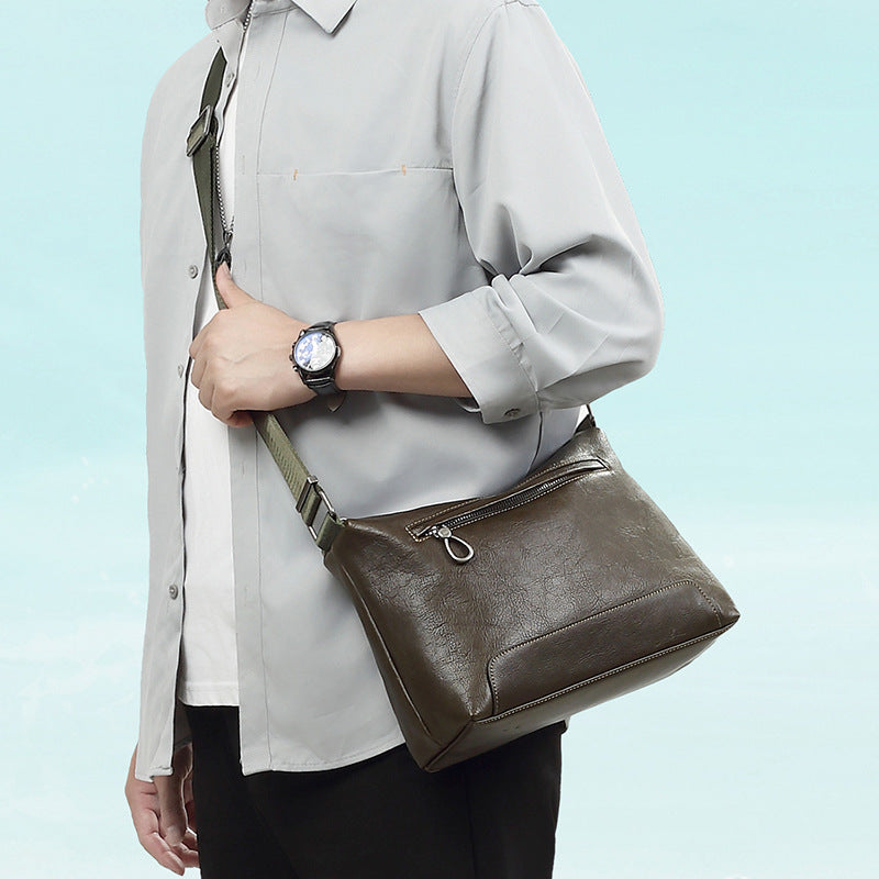 Men's Fashion Horizontal First Layer Cowhide Simple Large Men's Messenger Bag