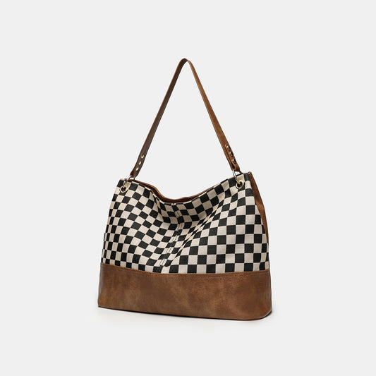 Women's Chessboard Plaid Stitching Large Capacity Retro Tote Bag