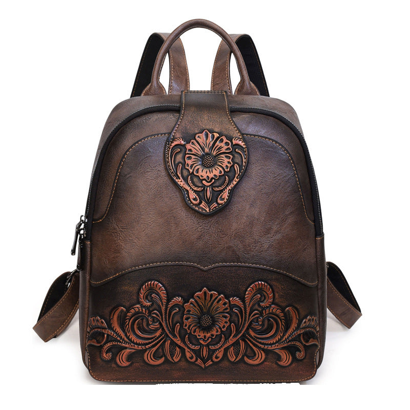 Women's Retro Embossed Stitching Large Capacity Burst Backpacks