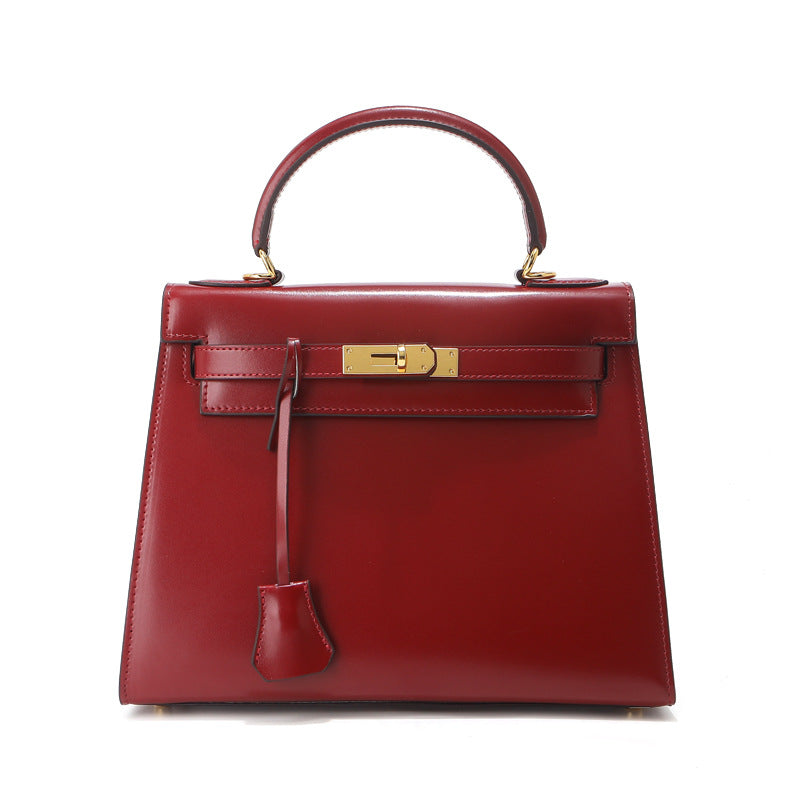 Women's Glossy Kelly Cowhide Leather Second Generation Large Capacity Women's Shoulder Bag