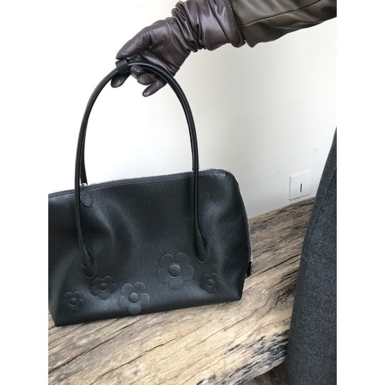 Flower Retro Black Long Commuter Large Capacity Women's Shoulder Bag
