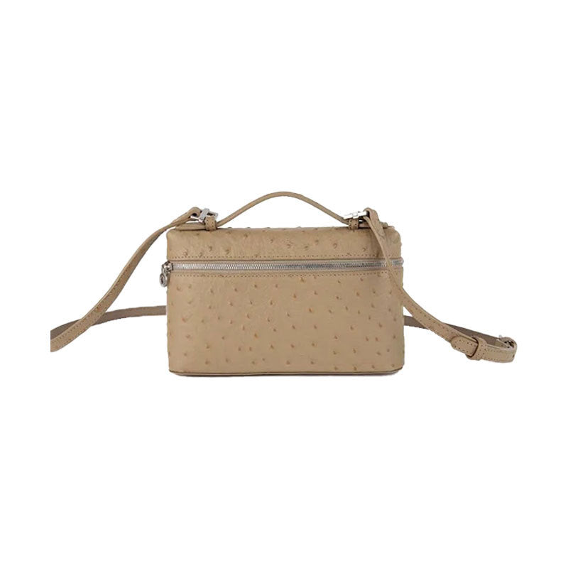 Women's Layer Cowhide Ostrich Grain Lunch Box Genuine Women's Messenger Bag