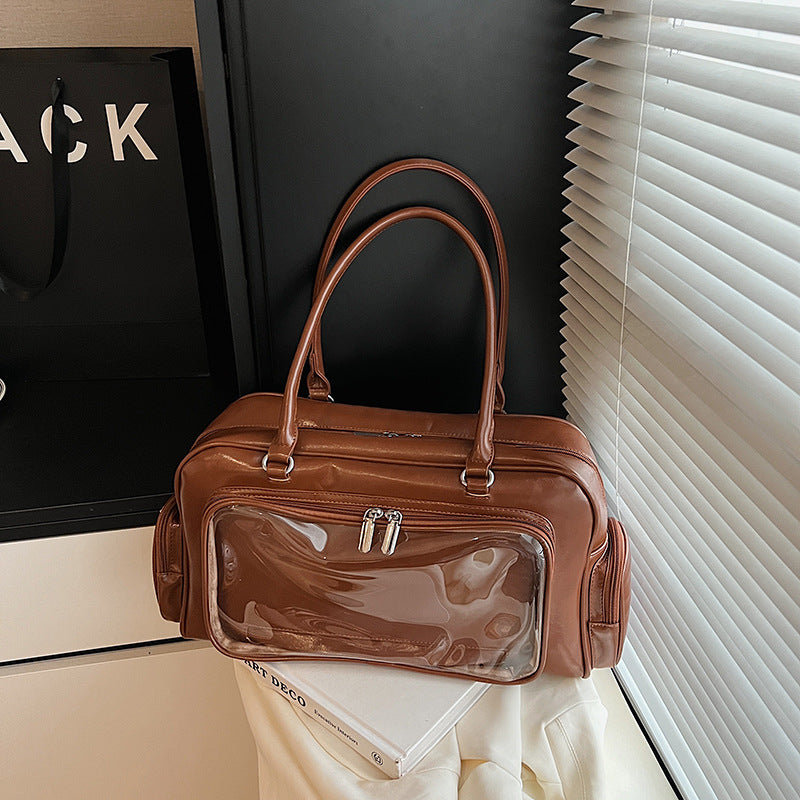 Two-dimensional College Style Transparent Cartoon Trendy Women's Shoulder Bag