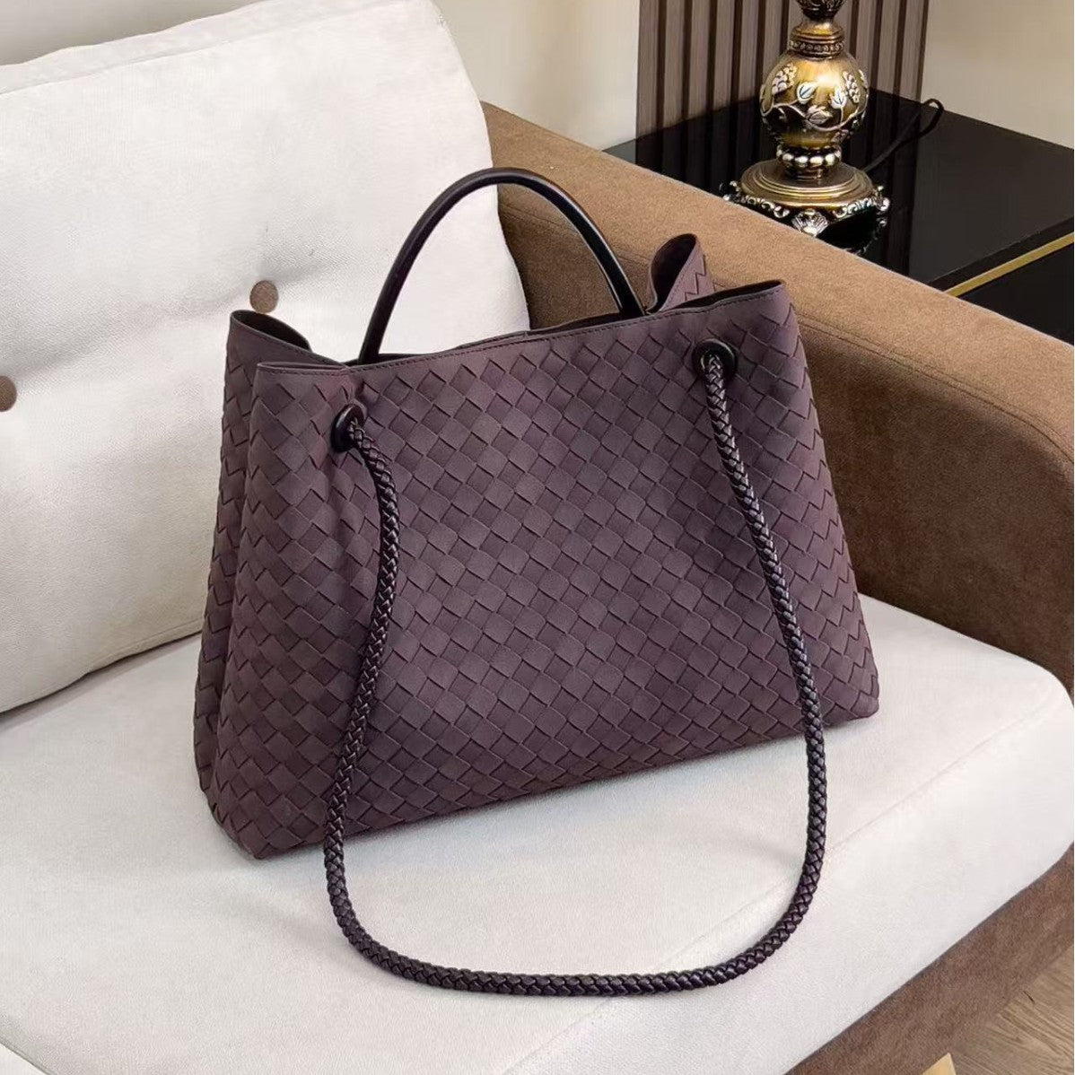 Women's Woven Large Capacity Totes Grid For Tote Bag