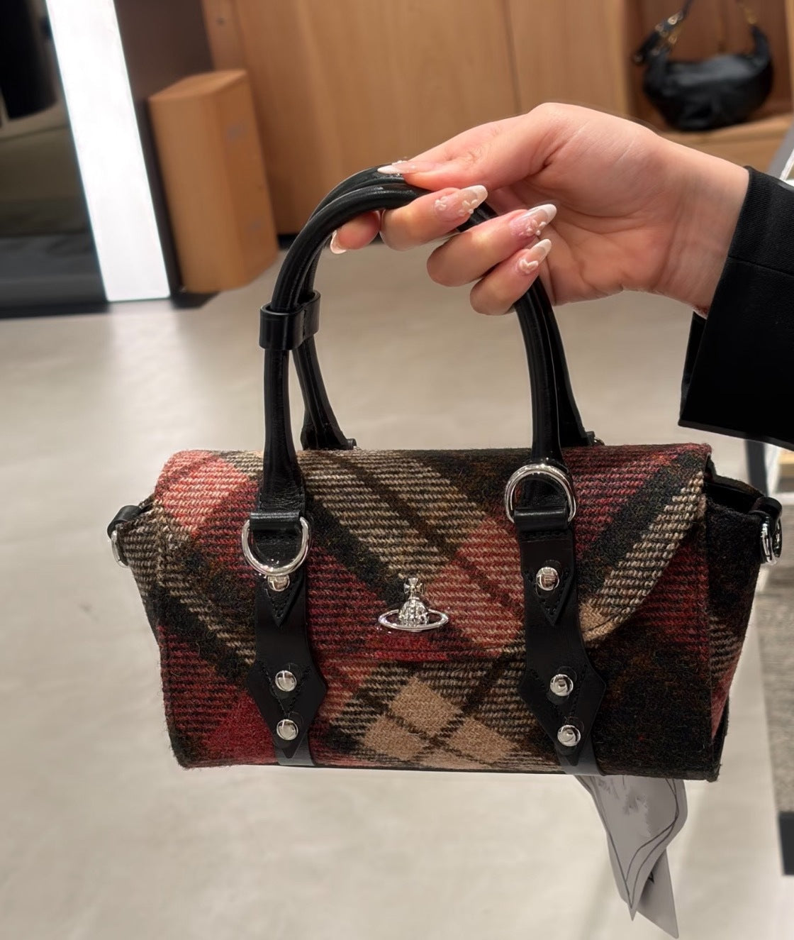 Saturn Retro Plaid High-grade Woolen Portable Women's Handbag