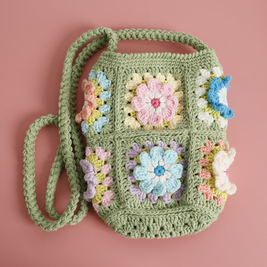 Women's Sweet Hand-woven Laminate Fresh Flower Wool Bags
