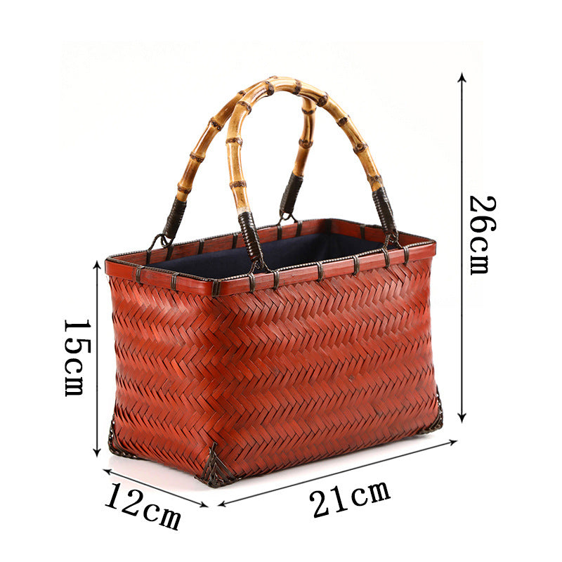 Knitted Purely Handmade Storage Basket With Handles For Tea Women's Handbag