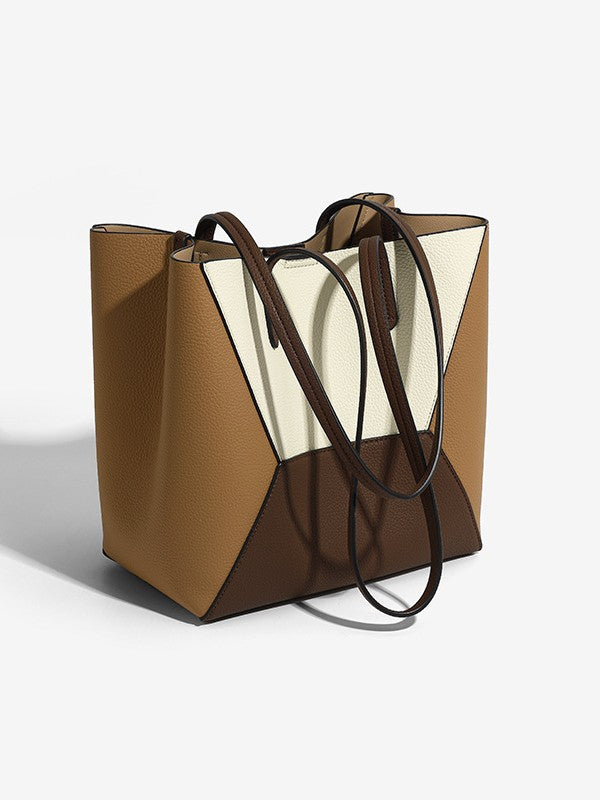Women's Niche Retro Patchwork Contrast Color Trendy Large Capacity Commuter Son Tote Bag