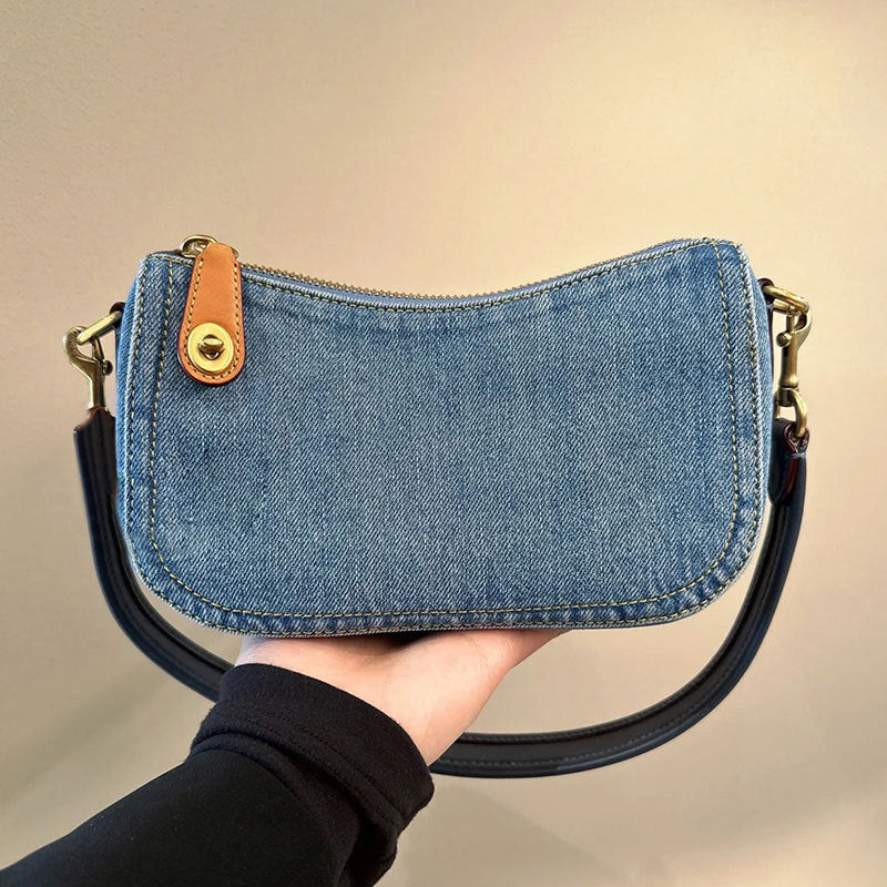 Denim Blue Baguette High Sense Mahjong Underarm Bag
