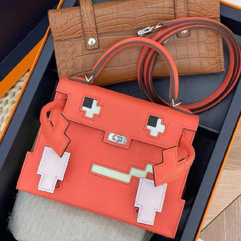 Women's Home Cowhide Robot Kelly Smiling Face Mosaic Handbags