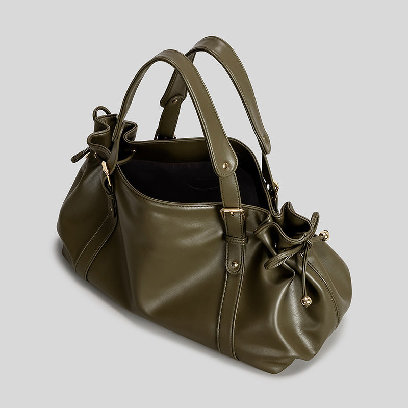 Women's Retro Soft Leather Pleated Large Capacity Bags