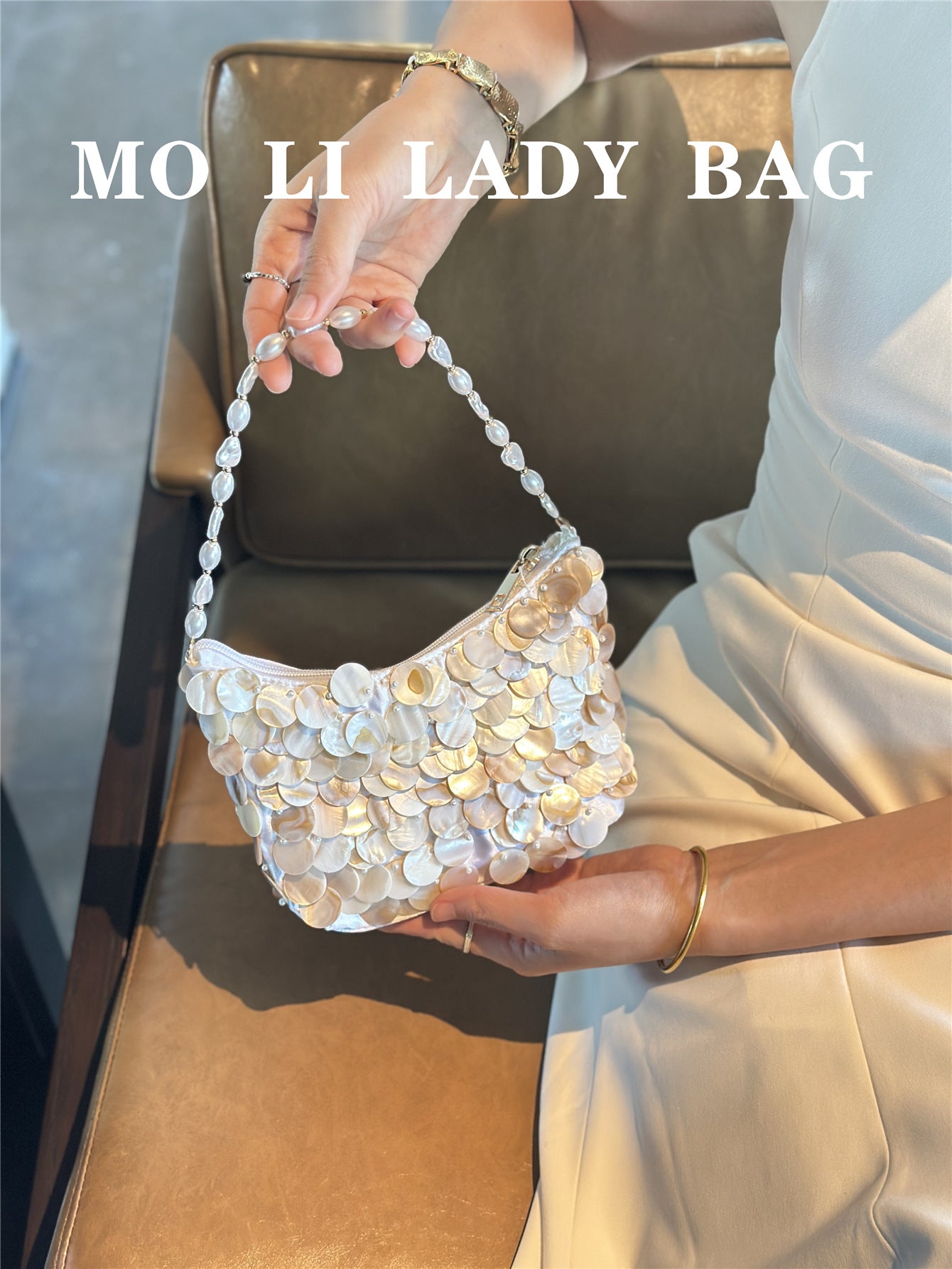 Women's French Retro Scale Sequined Shell Dumpling String Pearl Chain Dinner Bags