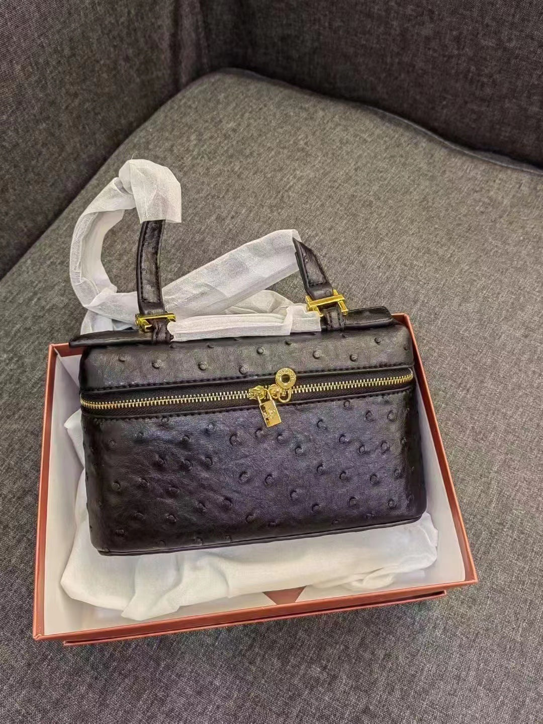 Ostrich Grain Lunch Box Vintage Upscale Women's Messenger Bag