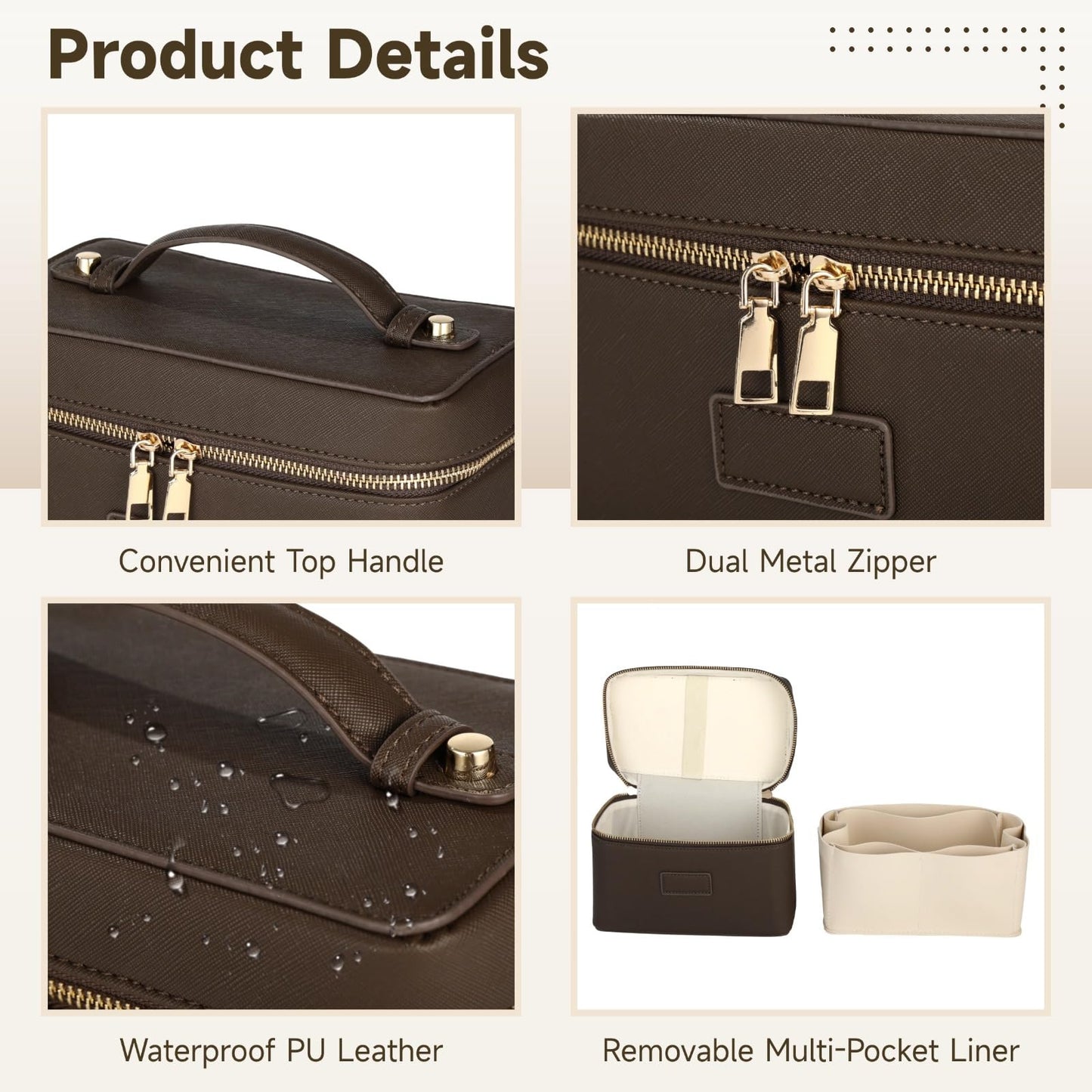 Partition Portable Large Capacity Leather Classification Makeup Bag