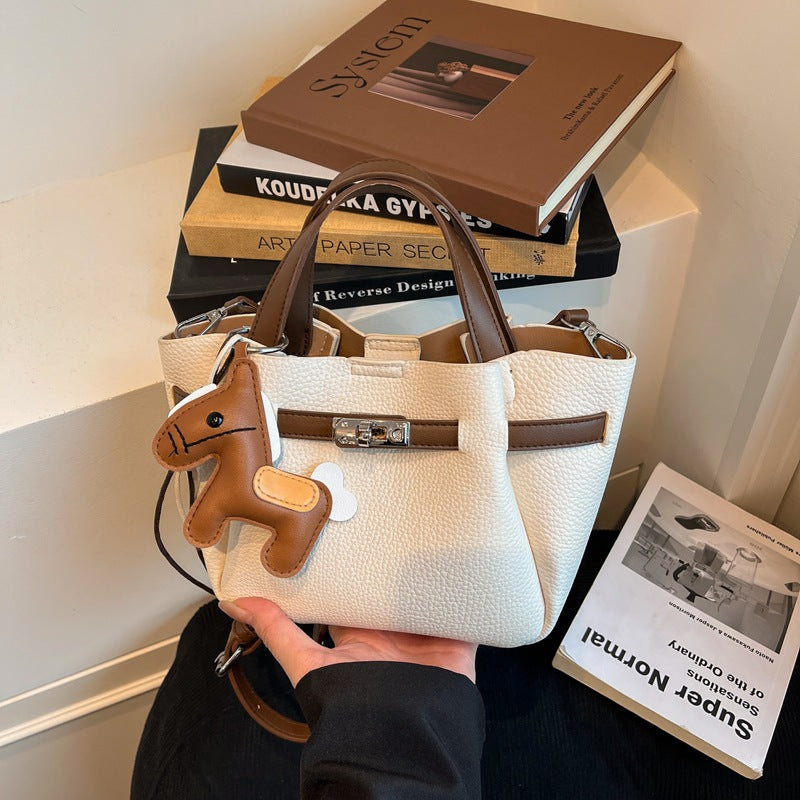 Simple Niche Solid Color Design Advanced Sweet Western Style Trendy Bucket Bag