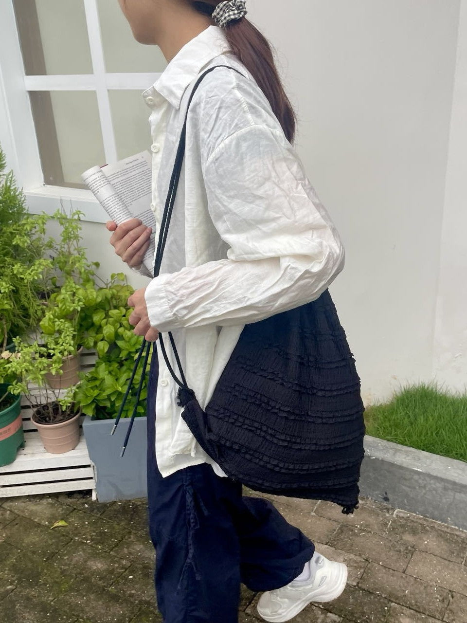 Wooden Ear Striped Simple Fashion Drawstring Women's Backpack