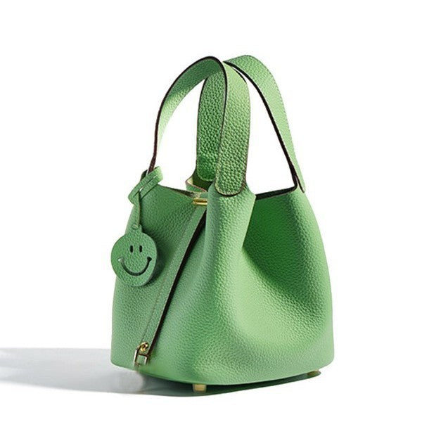 First Layer Cowhide Home Vegetable Basket Soft Bucket Bag