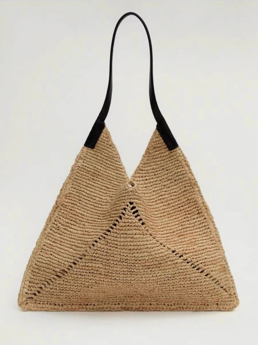 Slouchy Fashion Straw Triangle Design Trendy Tote Bag